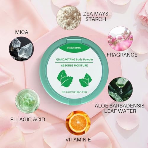 QIANCAOTANG aloe and lavender body powder 4.94 ounce bottle for adult moisture protection.