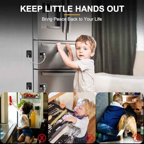 Tijtjhc safety lock installed on a kitchen refrigerator door