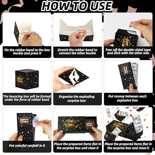 DIY birthday money bank box unboxing setup showing the ten unassembled inner bounce elements.