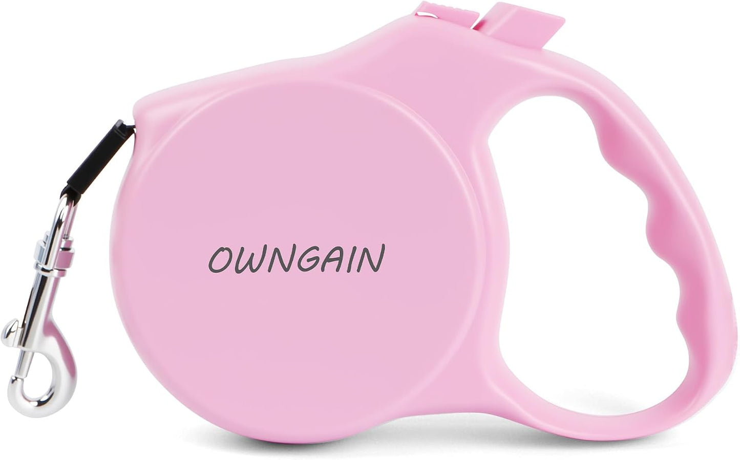 Owngain pink retractable dog leash front view showing the ergonomic handle.