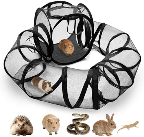 Small Animal Playpen with Surround Tunnel, Portable Foldable Outdoor Guinea Pigs Playpen with Carrying Handle, Breathable Mesh Playpen for Kitten, Hedgehog, Snake, Rabbit, Lizard, Small Pets - Image 2