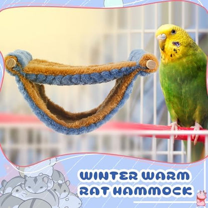 Two piece winter warm pet hammock set in brown and blue