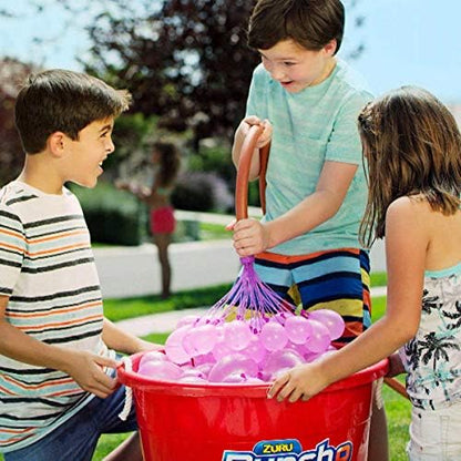Close up of the innovative self sealing O-Ring technology on multi color water balloons