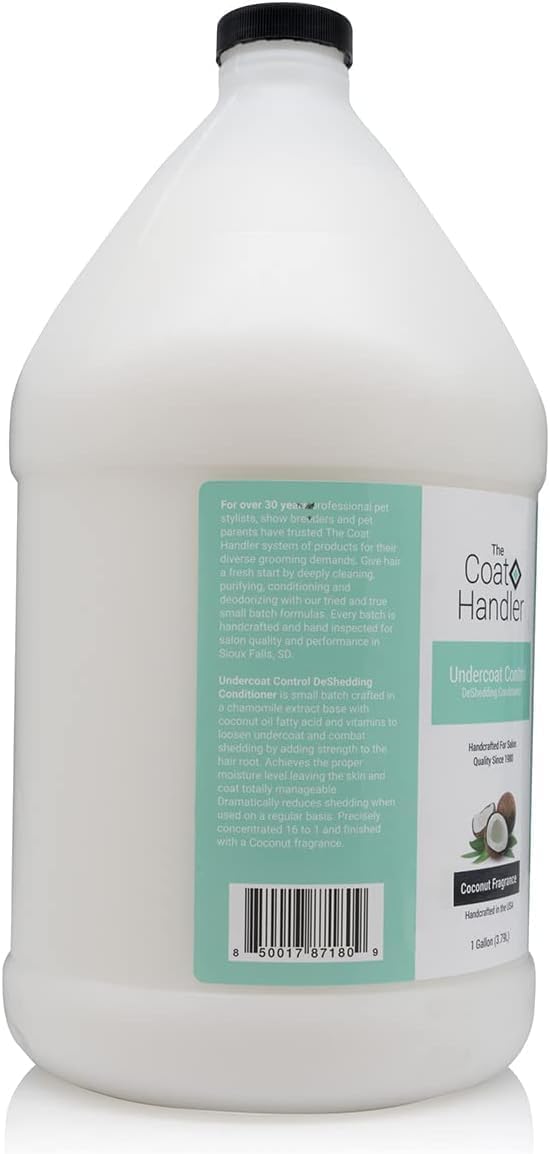 The Coat Handler professional deshedding dog rinse back label instructions and sixteen to one dilution details