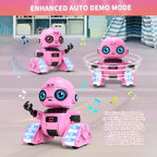 Dzxlin pink robot performing light projection in a dark room