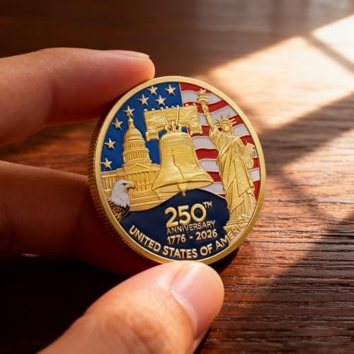 Authentic USA imported military and veteran keepsake coin displayed on a collector shelf.