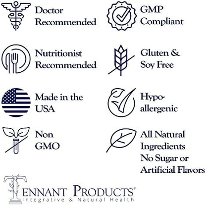 Close up view of the allergen safety certifications on the Dr. Tennant's Activated Bamboo Charcoal detox supplement packaging