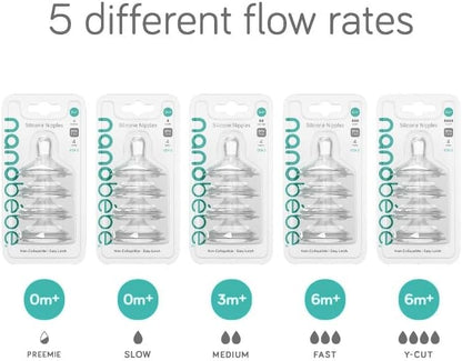 Close up view of the skin soft contour and non collapsing design of Nanobebe bottle nipples