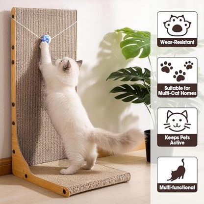 Close up view of the non toxic corrugated cardboard base and hanging toy