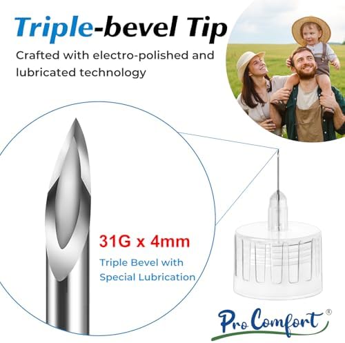 Sterile individually sealed Pro Comfort pen tips for daily insulin therapy.