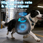 JDHTMTCBGX smart pet locator tracking device demonstrating geo fencing safety zones on mobile screen