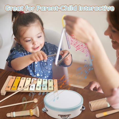 Close up view of premium non toxic wooden xylophone with two matching mallets