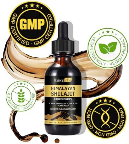 Pure shilajit liquid gold supplement with fulvic acid and humic acid for vitality.