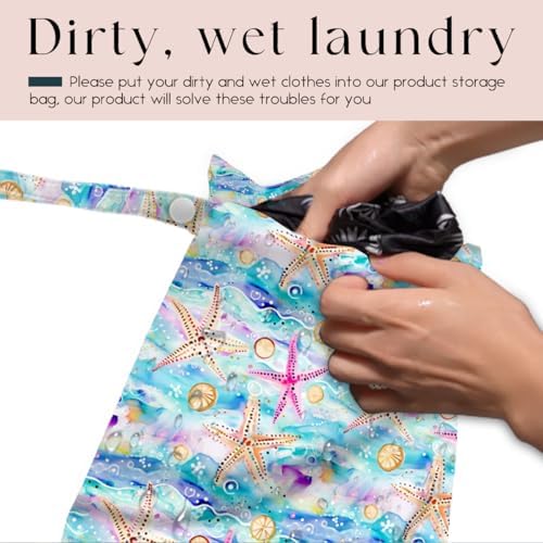 Waterproof swimsuit storage pouch with colorful starfish print