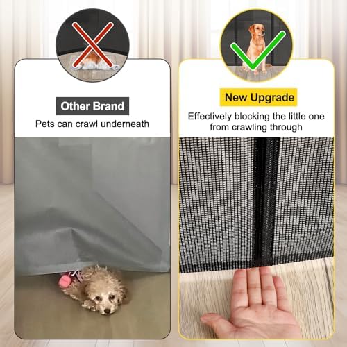 Extra tall black retractable dog gate fully closed protecting stairs