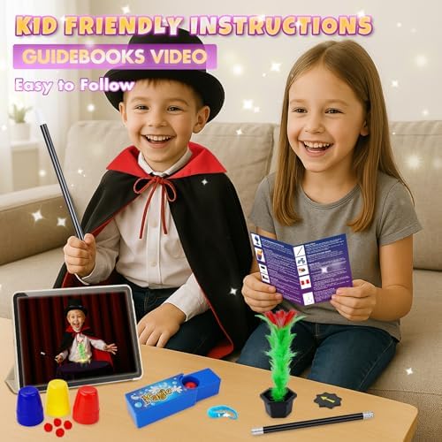 Magic Kit, Magic Tricks for Kids, Magic Set Includes Magic Wand Magician Costume, Pretend Play with Instruction for Kid Beginners, Christmas Halloween Birthday Gift Toys for Boys Girls Age 6-12 - Image 7