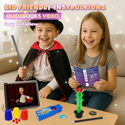 Magic Kit, Magic Tricks for Kids, Magic Set Includes Magic Wand Magician Costume, Pretend Play with Instruction for Kid Beginners, Christmas Halloween Birthday Gift Toys for Boys Girls Age 6-12 - Image 7