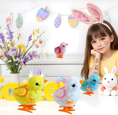 Four piece set of Yhobulis hopping bunny and chick toys arranged as party favor fillers.
