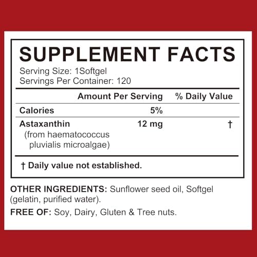 High-strength twelve milligram microalgae antioxidant capsules displayed next to the supplement bottle.