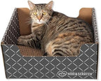 Hide and Scratch refillable cat scratching board and deep lounger box top angle view