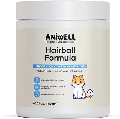 Aniwell Hairball Formula for cats front view authentic USA imported supplement container.