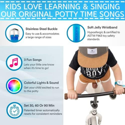 Water resistant toddler toilet training watch showing secure wristband buckle adjustment