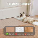 White cat resting calmly next to the clear protective floor mat