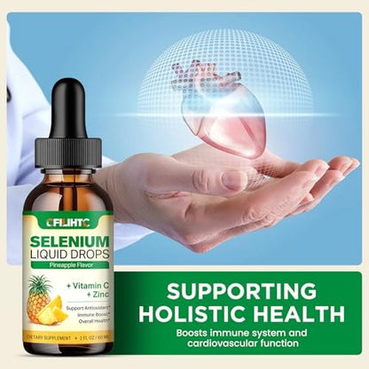 Sublingual liquid concentrate selenium immune defense dietary supplement bottle.