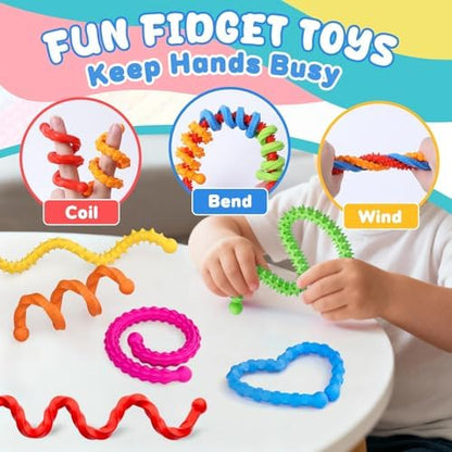 Thirty piece classroom rewards prize box package layout of colorful fidget tools