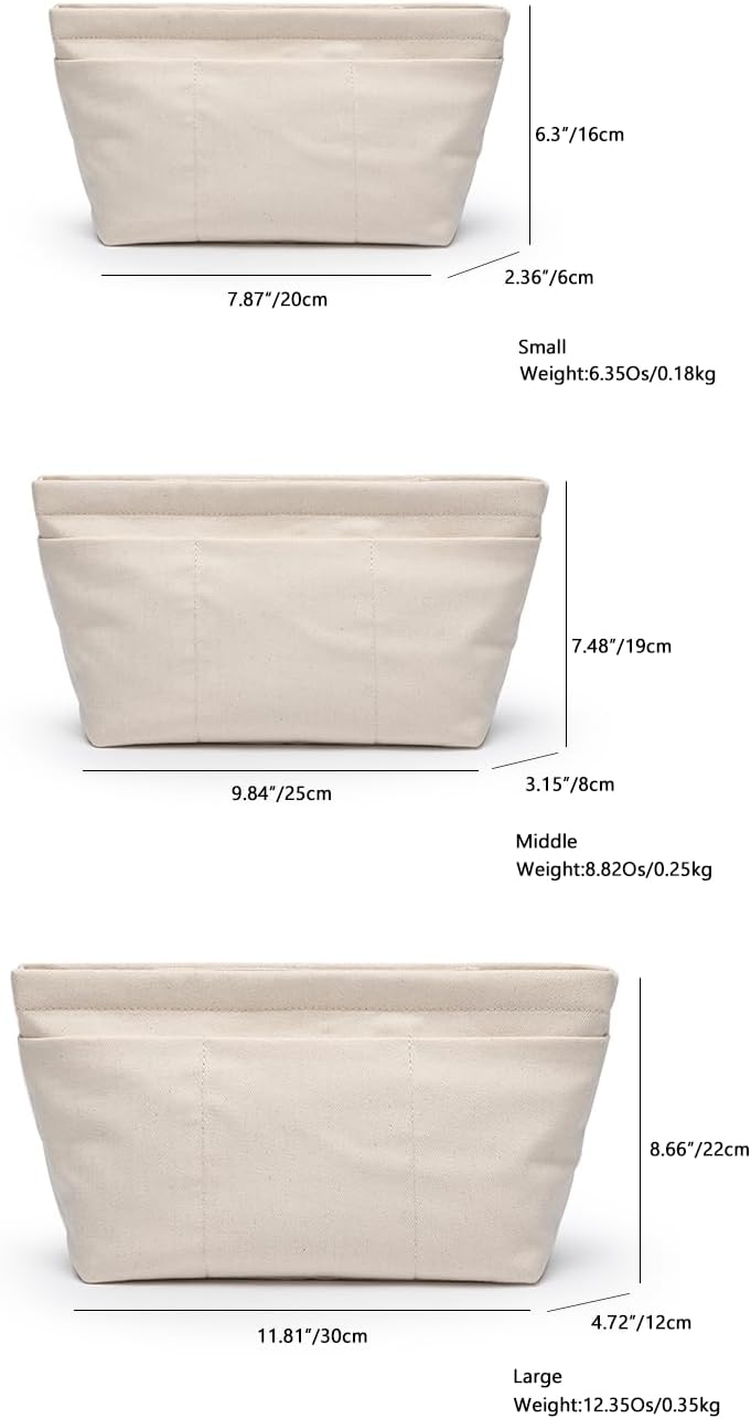 YONBEN canvas handbag liner bag in bag divider showing large interior compartment zipped open