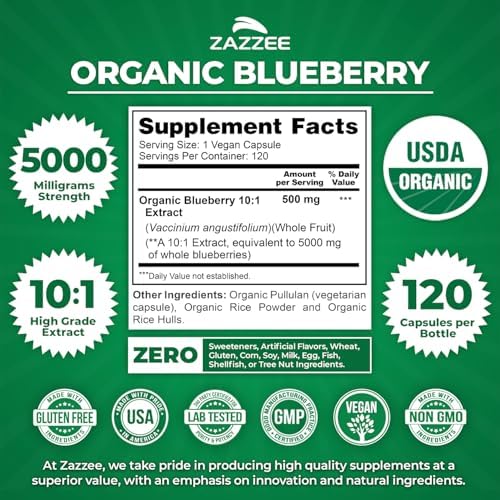 Zazzee 5000mg Blueberry Extract label details