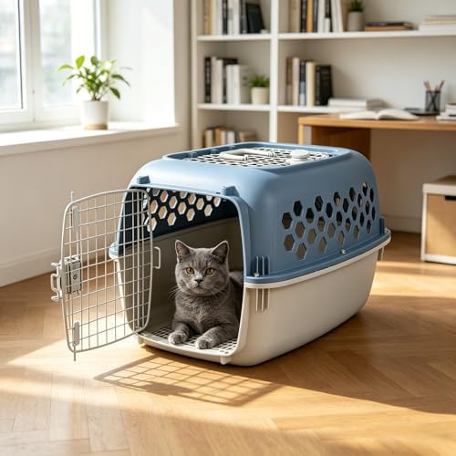Unassembled two piece small dog travel crate with assembly latches