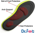 Dr. Foot black foam arch support insoles for plantar fasciitis relief.