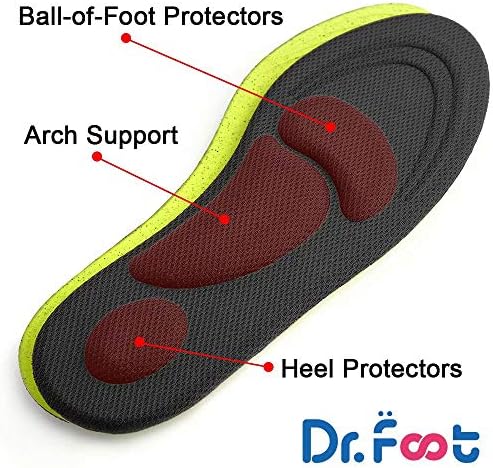 Dr. Foot black foam arch support insoles for plantar fasciitis relief.