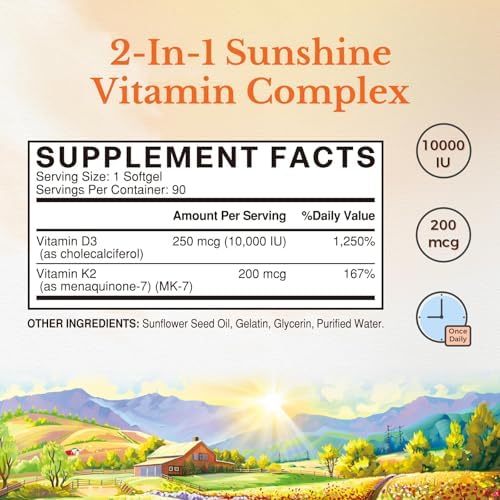 Vitalitown Vitamin D3 and K2 softgels supplement facts label close-up