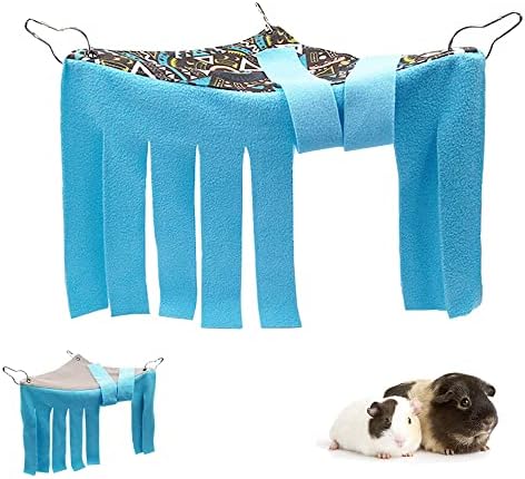 RIOUSSI Guinea Pig Hideout Hideaway Corner Fleece Toys Cage Accessories with Reversible Sides. Blue, Triangle - Image 2