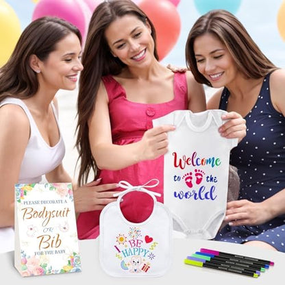 Aisharery newborn DIY decorating station kit showcasing white cotton bibs and animal pattern stencils