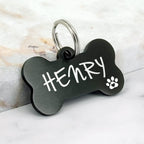 Customizable stainless steel pet identification tag in polished black finish for large dogs.