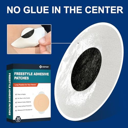 Tan color skin blending breathable cotton adhesive patch by Ceeport showing its flexible dimensions and round shape.