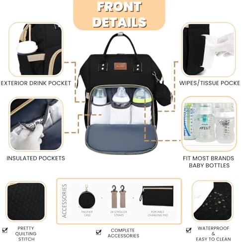 Rosegin baby bag open interior with multiple compartments