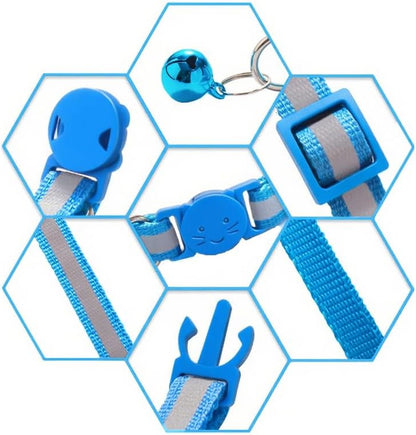 Adjustable sky blue pet collar with removable metal jingle bell asset