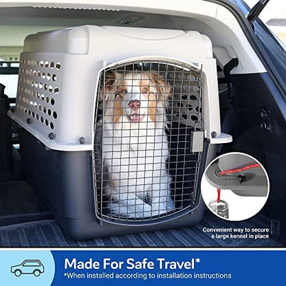 Petmate forty inch travel crate upper shell and interlocking perimeter holes for no tool assembly.