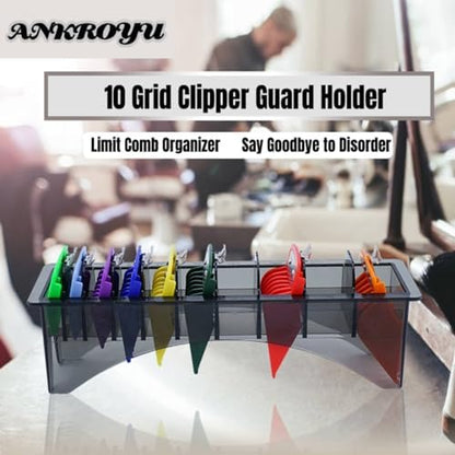 Akozon hair clipper limit comb organizer top view displaying ten individual storage compartments