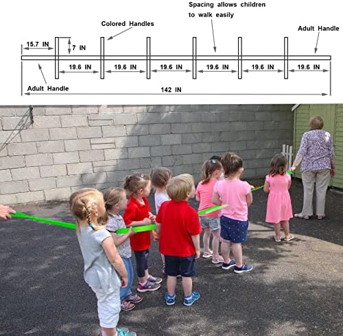 Preschool children using Wanateber safety walking rope outdoors