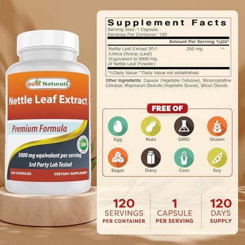 Best Naturals Nettle Leaf Extract 10:1 concentrate supplement facts label