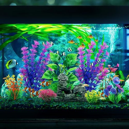 Premium non-toxic aquarium background ornaments layout including realistic rockery and aquatic flora.