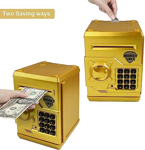 Totola kids toy safe showing open door mechanism and spacious internal compartment for saving cash