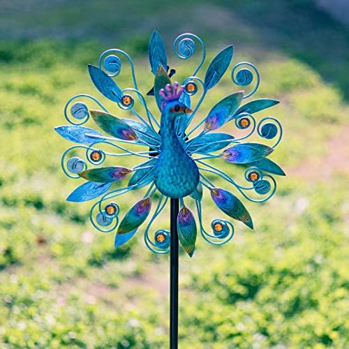 Dual rotating blades of Stargarden wind spinner in a garden