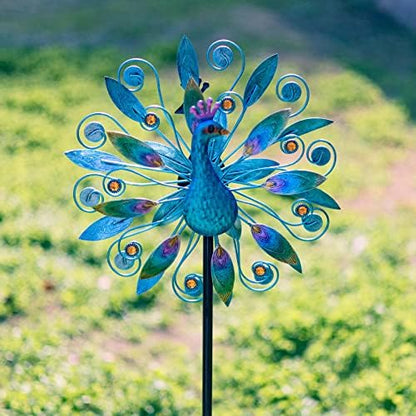 Dual rotating blades of Stargarden wind spinner in a garden