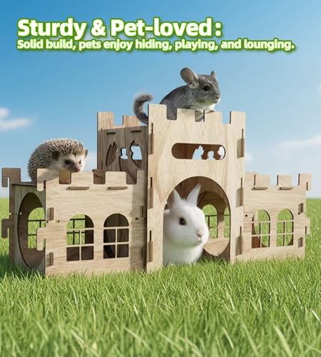 HIIMALEX Extra Large Bunny Castles Hideout Split Balcony for Indoor Bunnies Climbing Tower with Tunnel Sturdy House for Rabbits Ferrets Guinea Pigs Hamsters Ventilated Enrichment Toys Habitat - Image 6